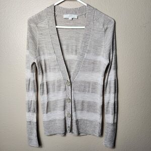 Loft Womens Tan Large Stripe Lightweight Wool Blend Vneck Cardigan-Size XS